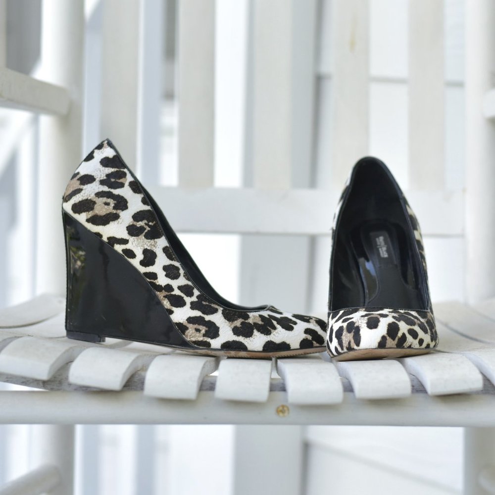 WHBM Willow leopard calf hair wedge heels